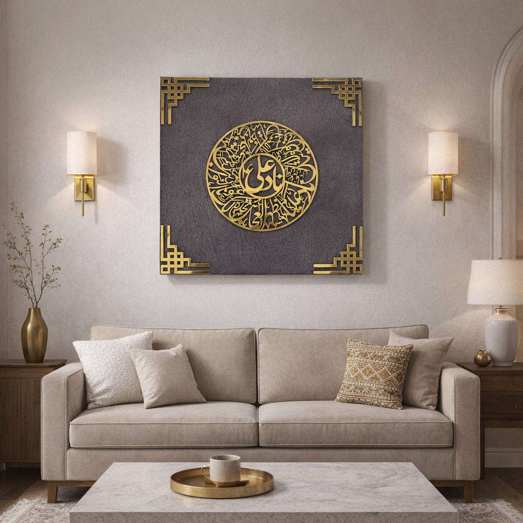 Premium Nad-e-Ali Islamic wall art 16x16 crafted on solid 10mm MDF base with gold acrylic finish